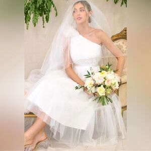 Arula x The Xquisite Ciel blue One Shoulder Pearl
Tulle Midi Dress